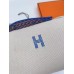 Hermes Bride-a-Brac Large Case in Ecru Canvas with Blue Zigzag Motifs