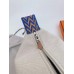 Hermes Bride-a-Brac Large Case in Ecru Canvas with Blue Zigzag Motifs