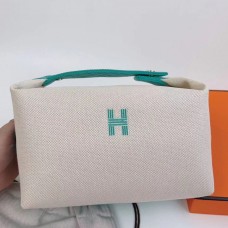 Hermes Bride-a-Brac Large Case in Ecru Canvas with Green Zigzag Motifs Hermes Bride-a-Brac Large Case in Ecru Canvas with Green Zigzag Motifs