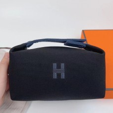 Hermes Bride-a-Brac Large Case in Black Canvas with Zigzag Motifs Hermes Bride-a-Brac Large Case in Black Canvas with Zigzag Motifs