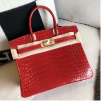 Hermes Birkin 30 Handmade Bag In Red Crocodile Niloticus Shiny Hermes Birkin 30 Handmade Bag In Red Crocodile Niloticus Shiny