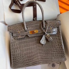 Hermes Birkin 30 Handmade Bag In Taupe Crocodile Niloticus Shiny Hermes Birkin 30 Handmade Bag In Taupe Crocodile Niloticus Shiny