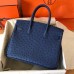 Hermes Birkin 30 Handmade Bag In Blue Ostrich Skin Hermes Birkin 30 Handmade Bag In Blue Ostrich Skin
