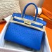 Hermes Birkin 30 Handmade Bag In Blue Ostrich Skin Hermes Birkin 30 Handmade Bag In Blue Ostrich Skin