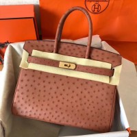 Hermes Birkin 30 Handmade Bag In Brown Ostrich Skin Hermes Birkin 30 Handmade Bag In Brown Ostrich Skin