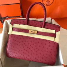 Hermes Birkin 30 Handmade Bag In Ruby Ostrich Skin Hermes Birkin 30 Handmade Bag In Ruby Ostrich Skin