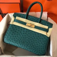 Hermes Birkin 30 Handmade Bag In Green Ostrich Skin Hermes Birkin 30 Handmade Bag In Green Ostrich Skin