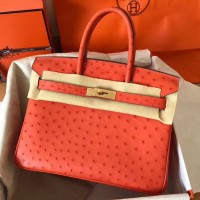 Hermes Birkin 30 Handmade Bag In Orange Ostrich Skin Hermes Birkin 30 Handmade Bag In Orange Ostrich Skin