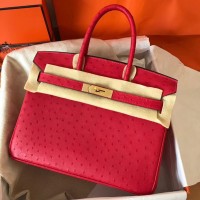 Hermes Birkin 30 Handmade Bag In Red Ostrich Skin Hermes Birkin 30 Handmade Bag In Red Ostrich Skin