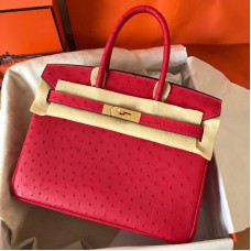 Hermes Birkin 30 Handmade Bag In Red Ostrich Skin Hermes Birkin 30 Handmade Bag In Red Ostrich Skin