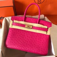 Hermes Birkin 30 Handmade Bag In Rose Red Ostrich Skin Hermes Birkin 30 Handmade Bag In Rose Red Ostrich Skin