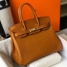 Hermes Birkin 30cm Bag In Gold Embossed Crocodile Leather Hermes Birkin 30cm Bag In Gold Embossed Crocodile Leather