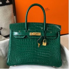 Hermes Birkin 30cm Bag In Green Embossed Crocodile Leather Hermes Birkin 30cm Bag In Green Embossed Crocodile Leather