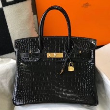 Hermes Birkin 30cm Bag In Black Embossed Crocodile Leather Hermes Birkin 30cm Bag In Black Embossed Crocodile Leather