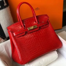 Hermes Birkin 30cm Bag In Red Embossed Crocodile Leather Hermes Birkin 30cm Bag In Red Embossed Crocodile Leather