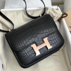 Hermes Constance 18 Handmade Bag In Black Alligator Crocodile Skin Hermes Constance 18 Handmade Bag In Black Alligator Crocodile Skin