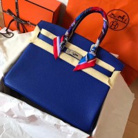 Hermes Birkin 35 Handmade Bag In Blue Electric Clemence Leather Hermes Birkin 35 Handmade Bag In Blue Electric Clemence Leather