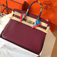 Hermes Birkin 35 Handmade Bag In Bordeaux Clemence Leather Hermes Birkin 35 Handmade Bag In Bordeaux Clemence Leather