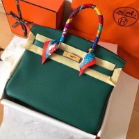 Hermes Birkin 35 Handmade Bag In Malachite Clemence Leather Hermes Birkin 35 Handmade Bag In Malachite Clemence Leather