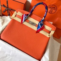 Hermes Birkin 35 Handmade Bag In Orange Clemence Leather Hermes Birkin 35 Handmade Bag In Orange Clemence Leather