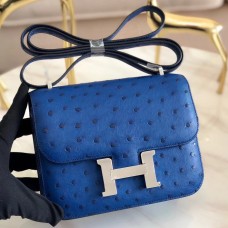 Hermes Constance 18 Handmade Bag In Blue Ostrich Leather Hermes Constance 18 Handmade Bag In Blue Ostrich Leather