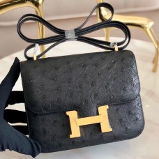 Hermes Constance 18 Handmade Bag In Black Ostrich Leather Hermes Constance 18 Handmade Bag In Black Ostrich Leather