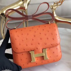 Hermes Constance 18 Handmade Bag In Orange Ostrich Leather Hermes Constance 18 Handmade Bag In Orange Ostrich Leather
