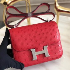 Hermes Constance 18 Handmade Bag In Red Ostrich Leather Hermes Constance 18 Handmade Bag In Red Ostrich Leather