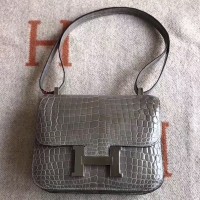 Hermes Constance 24 Handmade Bag In Grey Niloticus Crocodile Hermes Constance 24 Handmade Bag In Grey Niloticus Crocodile
