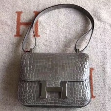 Hermes Constance 24 Handmade Bag In Grey Niloticus Crocodile Hermes Constance 24 Handmade Bag In Grey Niloticus Crocodile