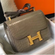 Hermes Constance 24cm Bag In Taupe Embossed Crocodile