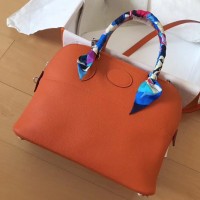 Hermes Bolide 35 Handmade Bag In Orange Clemence Leather Hermes Bolide 35 Handmade Bag In Orange Clemence Leather