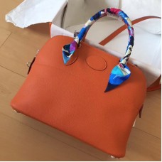 Hermes Bolide 35 Handmade Bag In Orange Clemence Leather Hermes Bolide 35 Handmade Bag In Orange Clemence Leather