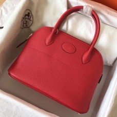 Hermes Bolide 31 Handmade Bag In Red Clemence Leather Hermes Bolide 31 Handmade Bag In Red Clemence Leather