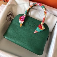 Hermes Bolide 31 Handmade Bag In Vert Vertigo Clemence Leather Hermes Bolide 31 Handmade Bag In Vert Vertigo Clemence Leather