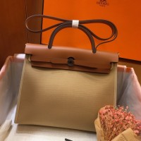 Hermes Herbag Zip 31cm Bag In Brown And Beige Hermes Herbag Zip 31cm Bag In Brown And Beige
