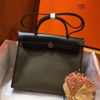 Hermes Herbag Zip 31cm Bag In Black And Canopee Hermes Herbag Zip 31cm Bag In Black And Canopee