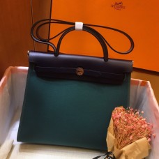 Hermes Herbag Zip 31cm Bag In Navy And Green Hermes Herbag Zip 31cm Bag In Navy And Green