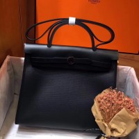 Hermes Herbag Zip 31cm Bag In Black Leather And Toile Hermes Herbag Zip 31cm Bag In Black Leather And Toile