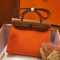 Hermes Herbag Zip 31cm Bag In Brown And Orange Hermes Herbag Zip 31cm Bag In Brown And Orange