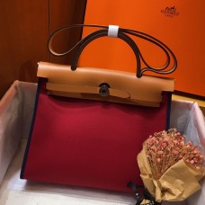 Hermes Herbag Zip 31cm Bag In Brown And Red Hermes Herbag Zip 31cm Bag In Brown And Red