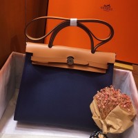 Hermes Herbag Zip 31cm Bag In Brown And Blue Hermes Herbag Zip 31cm Bag In Brown And Blue