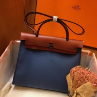 Hermes Herbag Zip 31cm Bag In Camel And Blue Hermes Herbag Zip 31cm Bag In Camel And Blue