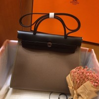 Hermes Herbag Zip 31cm Bag In Black And Taupe Hermes Herbag Zip 31cm Bag In Black And Taupe
