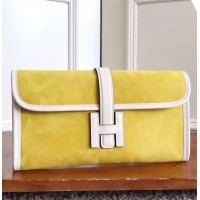 Hermes Jige Elan 29 Clutch In Yellow Suede Calfskin Hermes Jige Elan 29 Clutch In Yellow Suede Calfskin