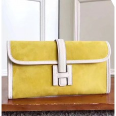 Hermes Jige Elan 29 Clutch In Yellow Suede Calfskin Hermes Jige Elan 29 Clutch In Yellow Suede Calfskin
