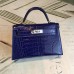 Hermes Kelly Mini II Handmade Bag In Blue Alligator Crocodile Hermes Kelly Mini II Handmade Bag In Blue Alligator Crocodile