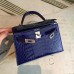 Hermes Kelly Mini II Handmade Bag In Blue Alligator Crocodile Hermes Kelly Mini II Handmade Bag In Blue Alligator Crocodile