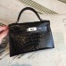 Hermes Kelly Mini II Handmade Bag In Black Alligator Crocodile Hermes Kelly Mini II Handmade Bag In Black Alligator Crocodile