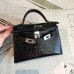 Hermes Kelly Mini II Handmade Bag In Black Alligator Crocodile Hermes Kelly Mini II Handmade Bag In Black Alligator Crocodile